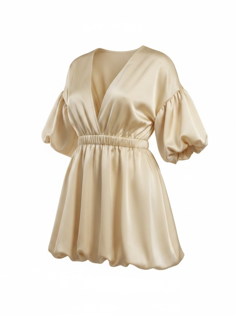 NWT SHEIN BAE SXY Gold Deep V-Neck Puff Sleeve Mini Dress | Curve 1XL